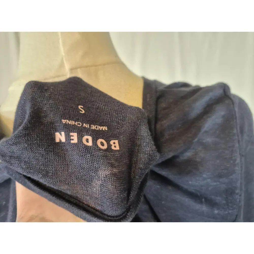 Boden Womens *IN NAVY BLUE* 100% Linen Gathered Neck Jersey Top Small